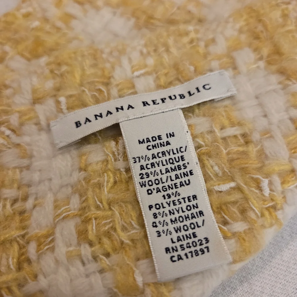 BANANA REPUBLIC Vintage Yellow Off White Lambswool Fringed‎ Check Scarf Women's